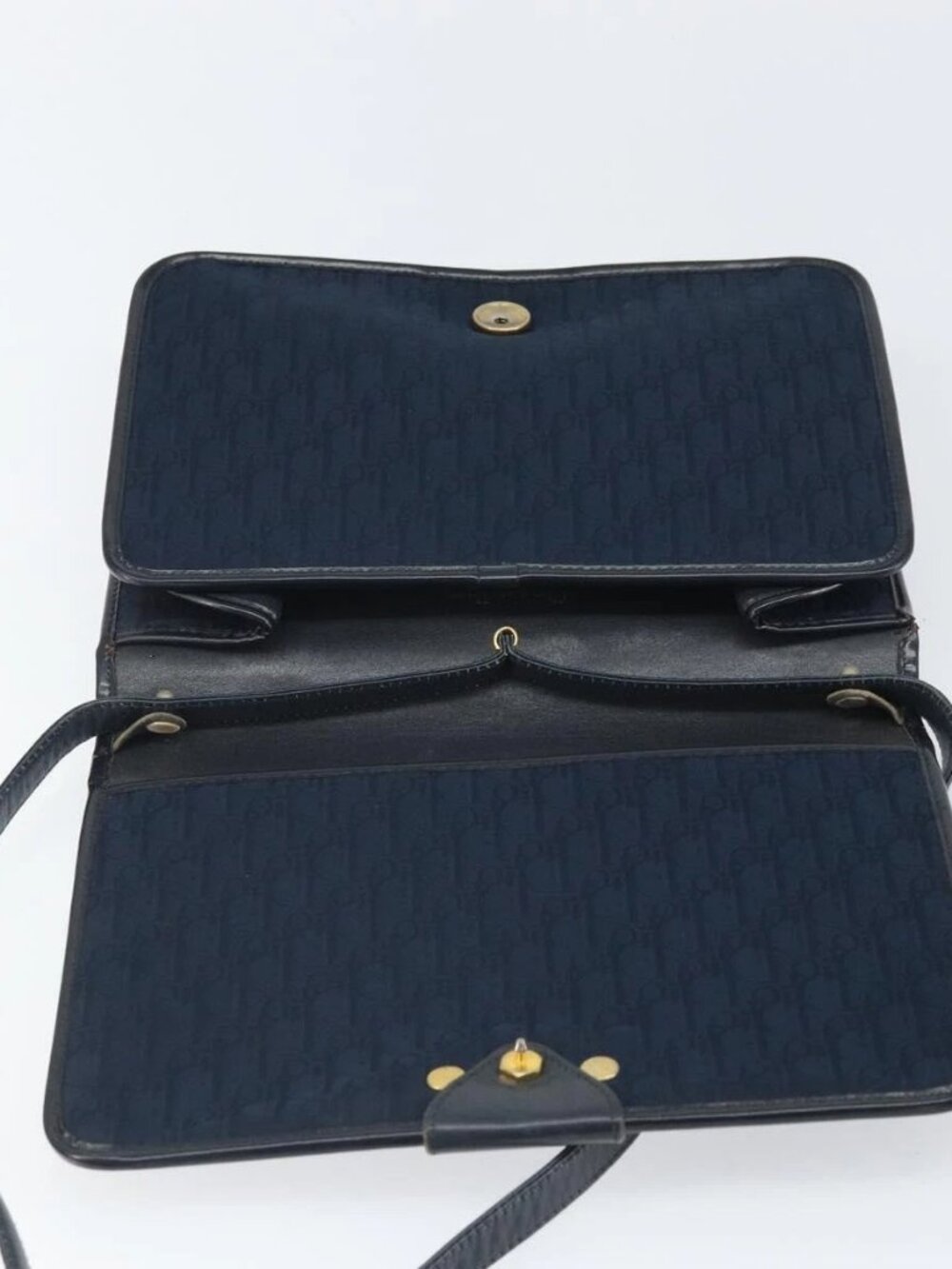 Christian Dior Trotter Canvas Shoulder Bag Navy Gold Auth ka2125 - Picture 12 of 16